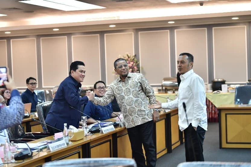 Menpora Erick Thohir saat datangi rapat kerja bersama Komisi XIII DPR RI