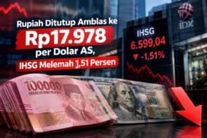 Rupiah Ditutup Amblas ke Rp17.978 per Dolar AS, IHSG Melemah 1,51 Persen