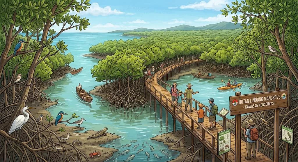 Ilustrasi kawasan hutan lindung mangrove
