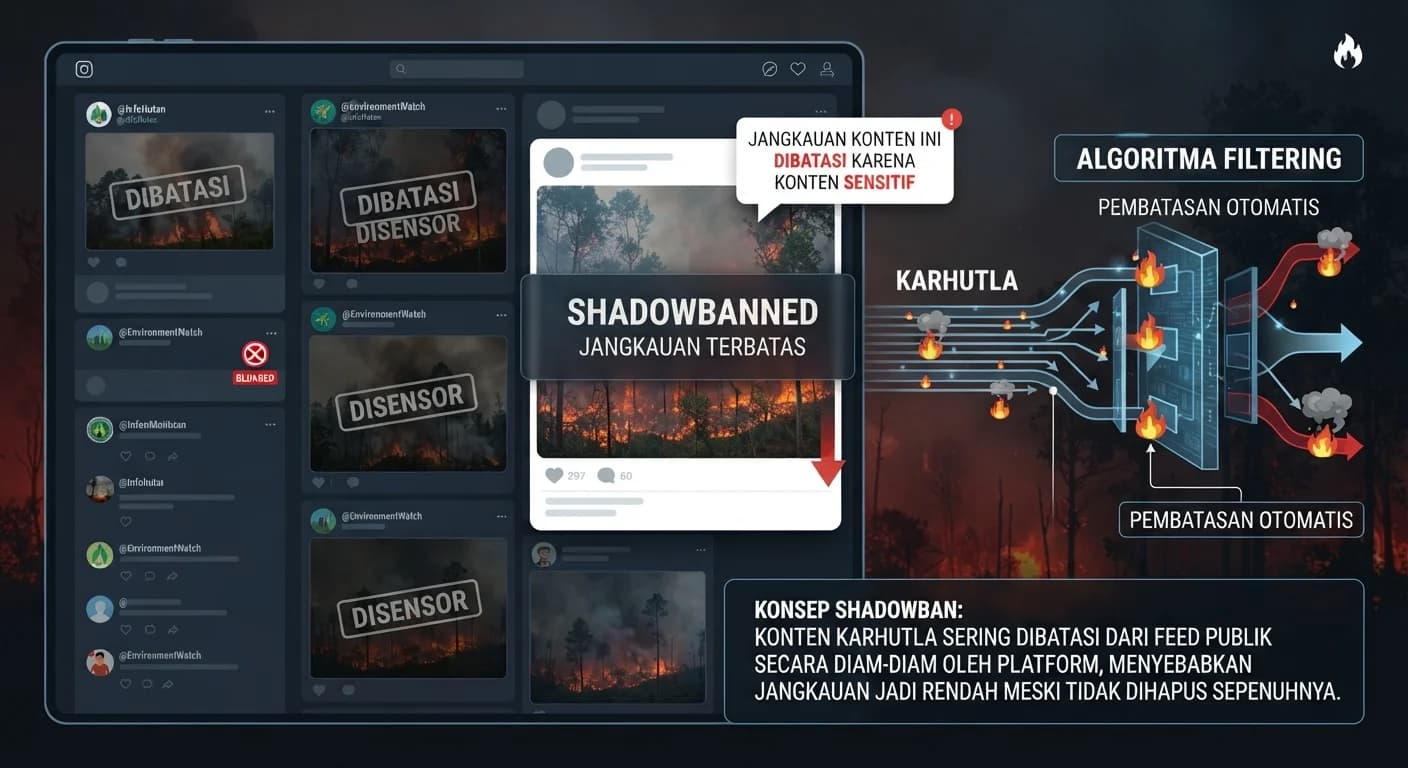 gambar ilustrasi shadowban konten karhutla