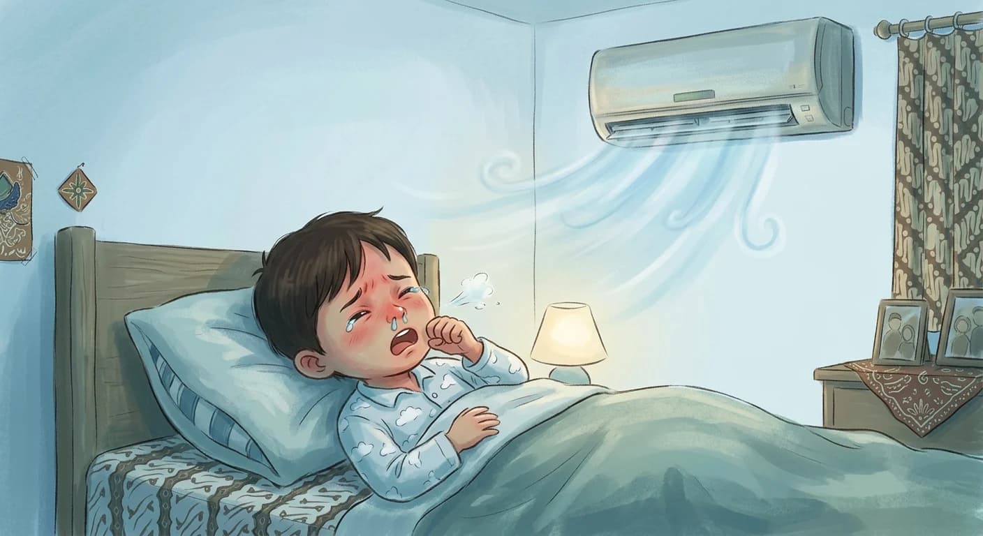 Ilustrasi anak-anak tidur pakai AC