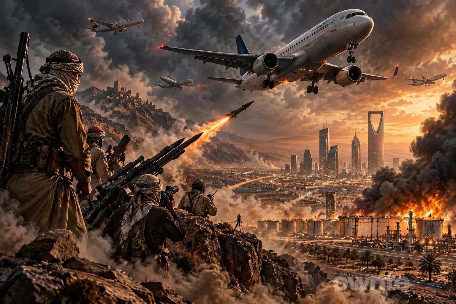 Ilustrasi konflik udara Houthi.