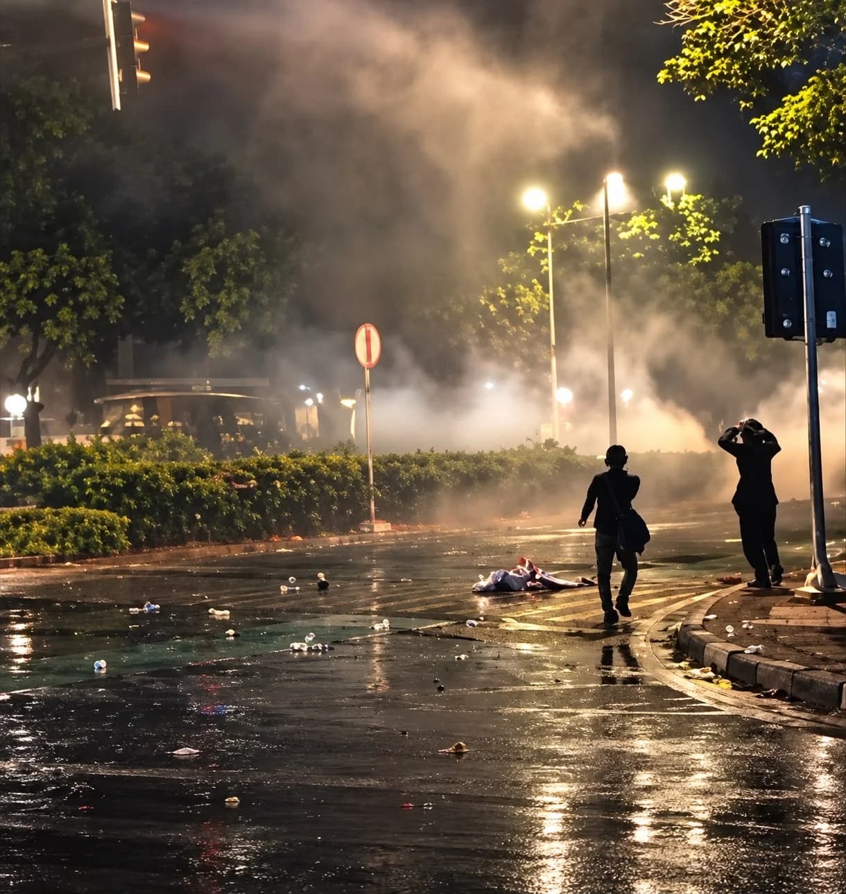 Bentrokan di kawasan Jalan Imam Bonjol, Jakarta Pusat.