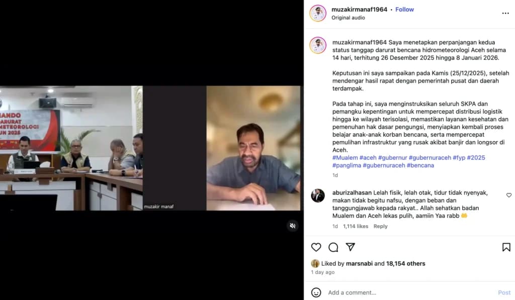 Tangkapan layar dari Instagram @muzakirmanaf1964.