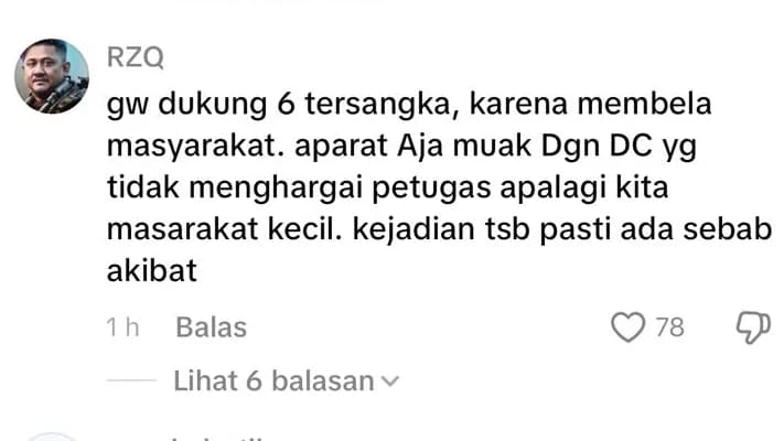 Tangkapan layar komentar netizen TikTok soal kasus Tewasnya Matel di Kalibata. (Sumber: Tiktok)