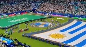 Bendera Arab dan Uruguay diangkat tidak kena tanah Bendera Arab dan Uruguay diangkat tidak kena tanah