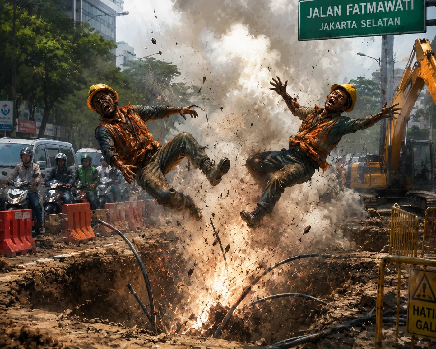 Ilustrasi AI pekerja galian terlempar. Ilustrasi AI pekerja galian terlempar.