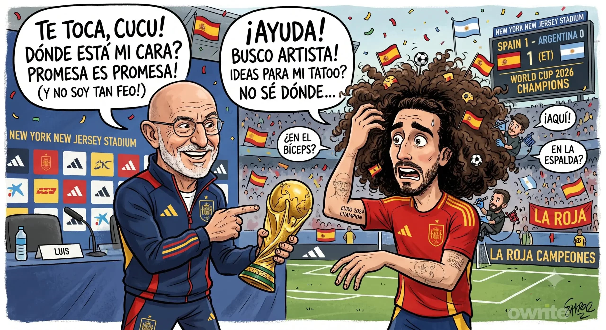 Ilustrasi Luis de la Fuente dan Marc Cucurella. Ilustrasi Luis de la Fuente dan Marc Cucurella.