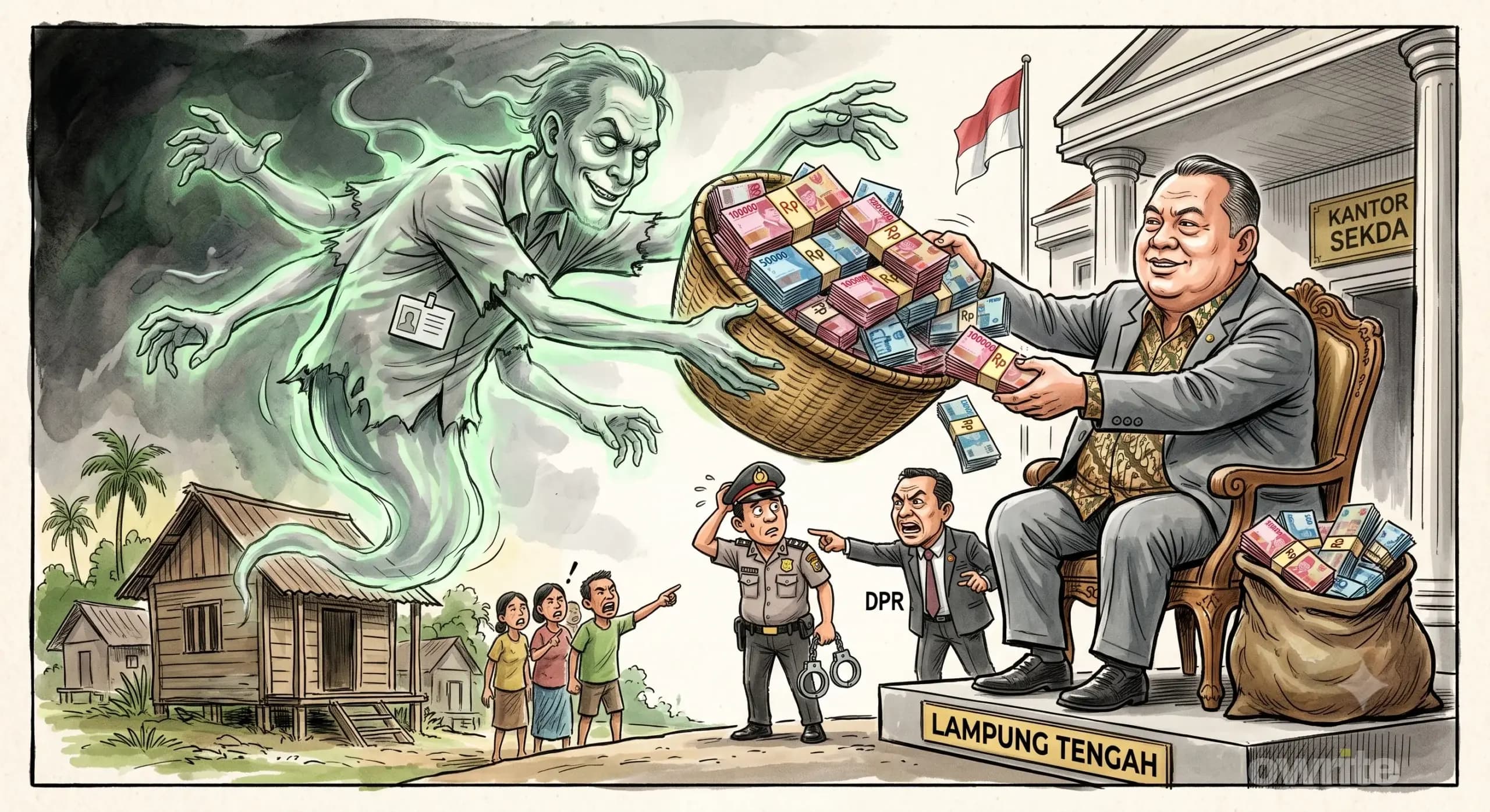 Ilustrasi Sekda Lampung Tengah Welly Adiwantra dan tenaga honorer fiktif. Ilustrasi Sekda Lampung Tengah Welly Adiwantra dan tenaga honorer fiktif.