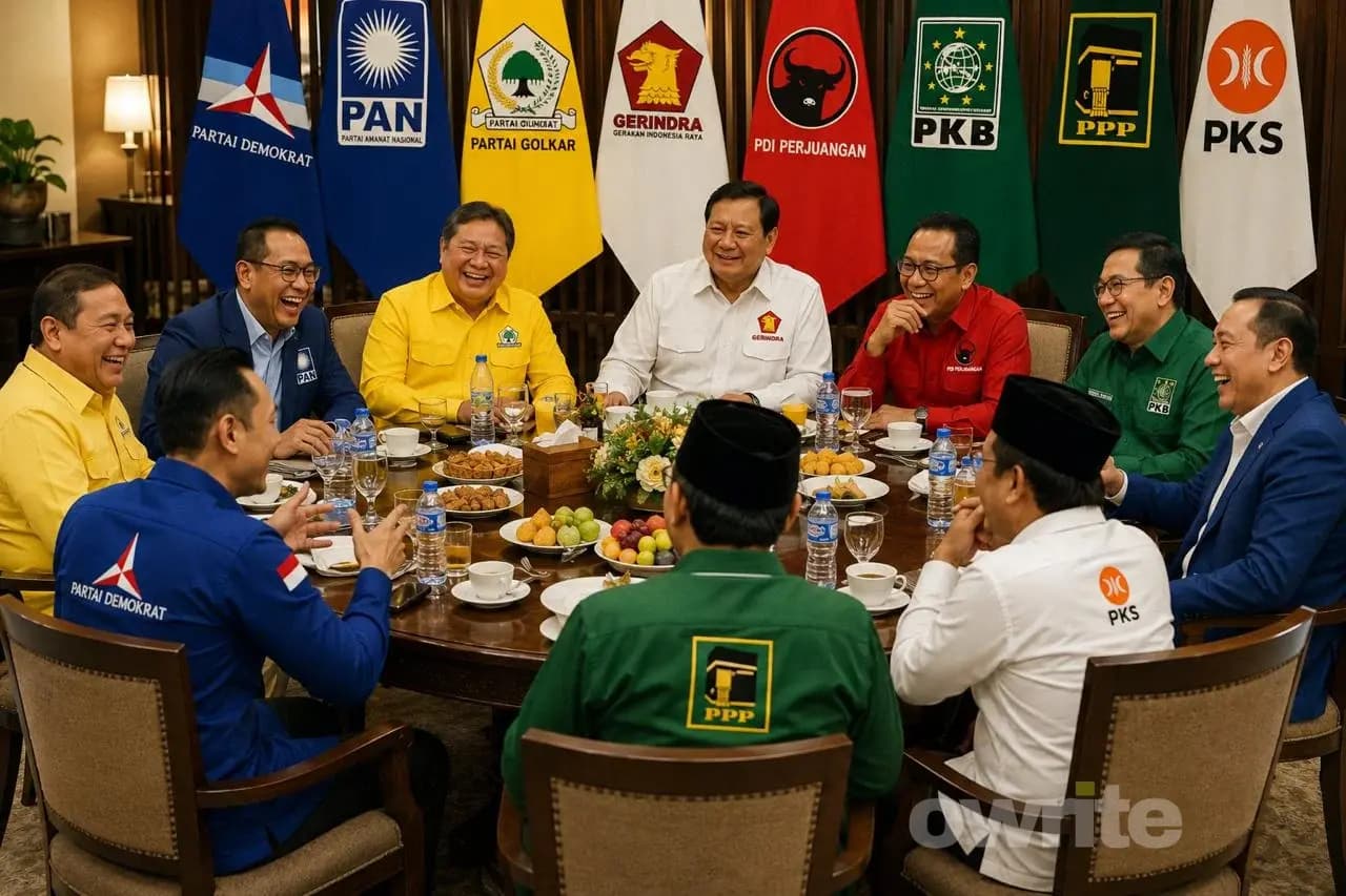 Ilsutrasi para Ketua umum Partai duduk berdiskusi. Ilsutrasi para Ketua umum Partai duduk berdiskusi.