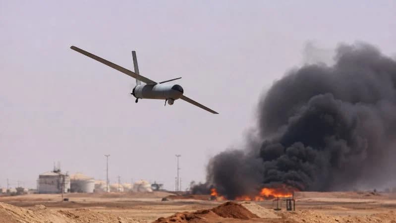 Ilustrasi serangan drone Houthi. Ilustrasi serangan drone Houthi.