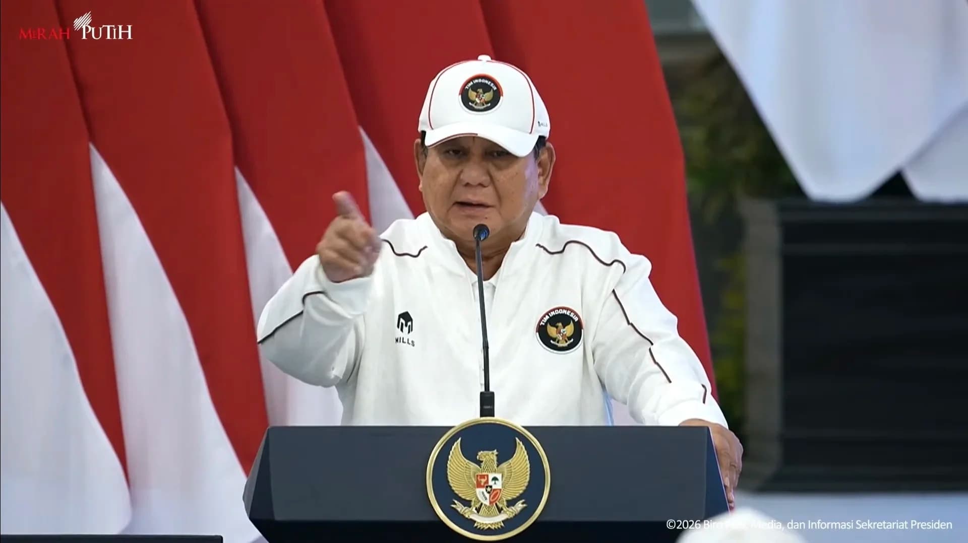 Presiden Prabowo Pidato saat melepas Kontingen Indonesia menuju Asian Games ke-20 di Jakarta. (Sumber: Youtube Sekretariat Presiden) Presiden Prabowo Pidato saat melepas Kontingen Indonesia menuju Asian Games ke-20 di Jakarta. (Sumber: Youtube Sekretariat Presiden)