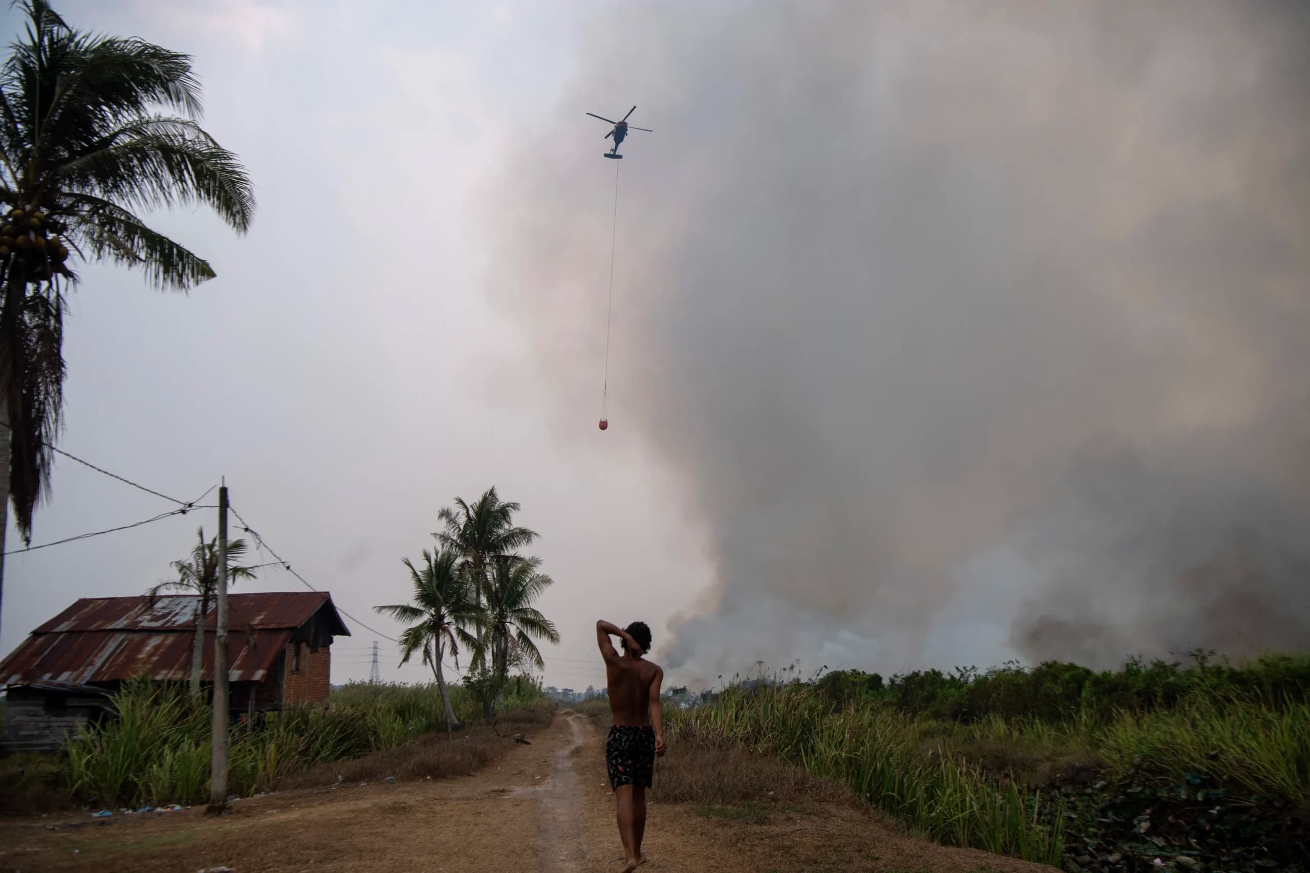 Helikopter water boombing Black Hawk VH-UHG milik Badan Nasional Penanggulangan Bencana (BNPB) melakukan pemadaman kebakaran lahan dari udara (water boombing) di Desa Muara Baru, Pemulutan, Ogan Ilir (OI), Sumatera Selatan, Jumat (25/9/2026). Helikopter water boombing Black Hawk VH-UHG milik Badan Nasional Penanggulangan Bencana (BNPB) melakukan pemadaman kebakaran lahan dari udara (water boombing) di Desa Muara Baru, Pemulutan, Ogan Ilir (OI), Sumatera Selatan, Jumat (25/9/2026).