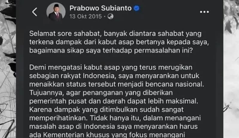 Unggahan lawan Prabowo Subianto saat jabat Ketua Umum Partai Gerindra pada 14 Oktober 2015. Unggahan lawan Prabowo Subianto saat jabat Ketua Umum Partai Gerindra pada 14 Oktober 2015.