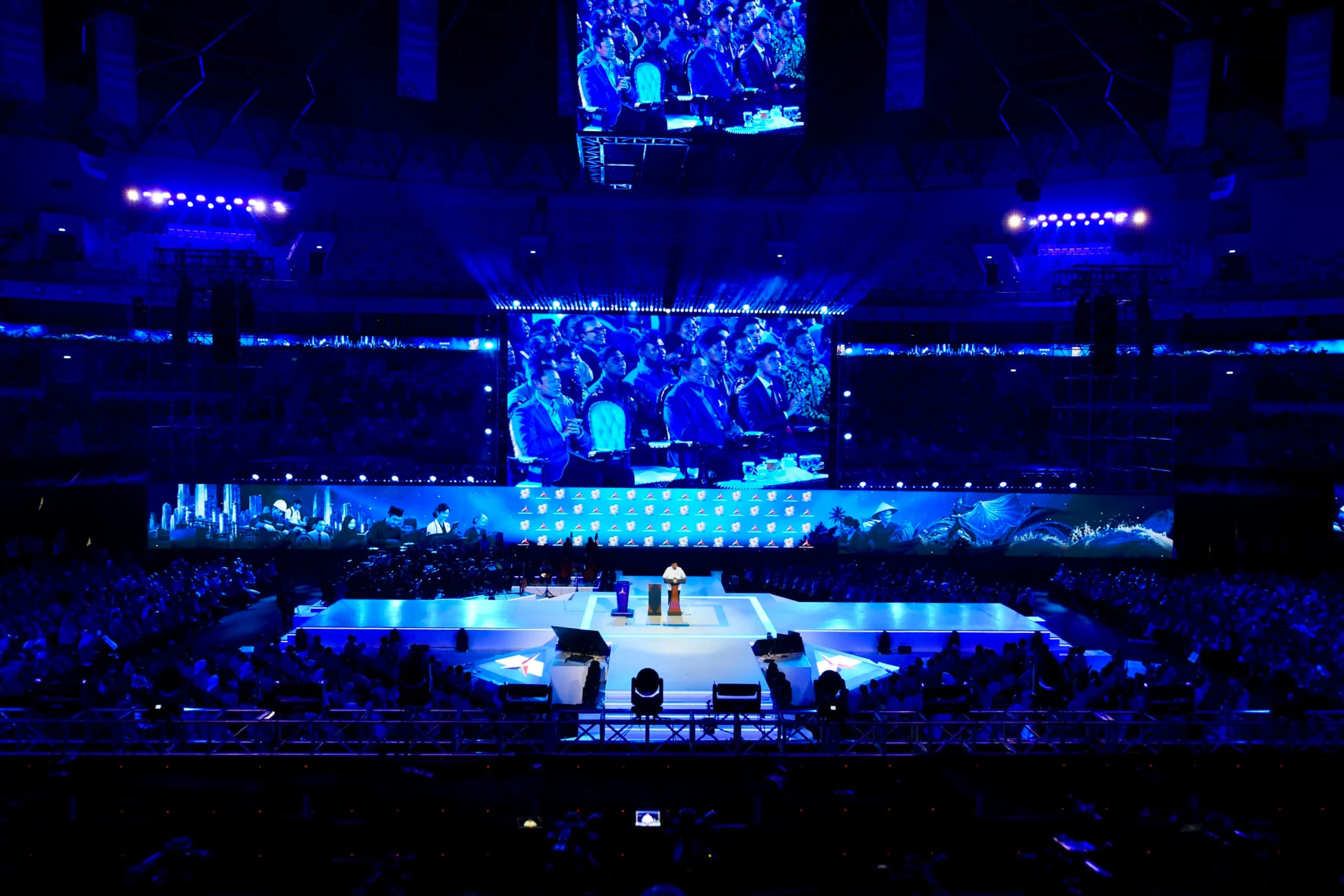 Presiden Prabowo Subianto menyampaikan sambutannya dalam acara peringatan HUT ke-25 Partai Demokrat di Indonesia Arena, Senayan, Jakarta, Rabu (9/9/2026). Presiden Prabowo Subianto menyampaikan sambutannya dalam acara peringatan HUT ke-25 Partai Demokrat di Indonesia Arena, Senayan, Jakarta, Rabu (9/9/2026).