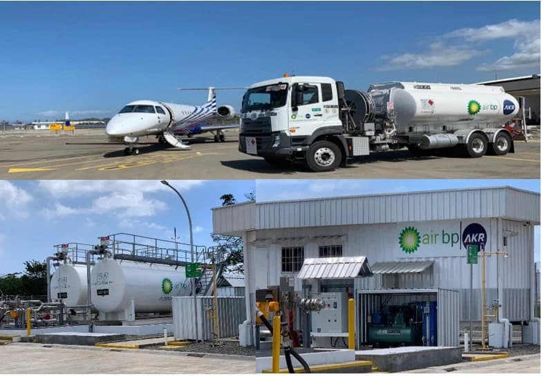 Depot Pengisian Bahan Bakar Pesawat (DPPU) dan Truk Bahan Bakar Penerbangan milik Air BP – AKR Aviation di Bandara Khusus Kawasan Industri Morowali Indonesia (IMIP). (Sumber: Dok. AKR) Depot Pengisian Bahan Bakar Pesawat (DPPU) dan Truk Bahan Bakar Penerbangan milik Air BP – AKR Aviation di Bandara Khusus Kawasan Industri Morowali Indonesia (IMIP). (Sumber: Dok. AKR)