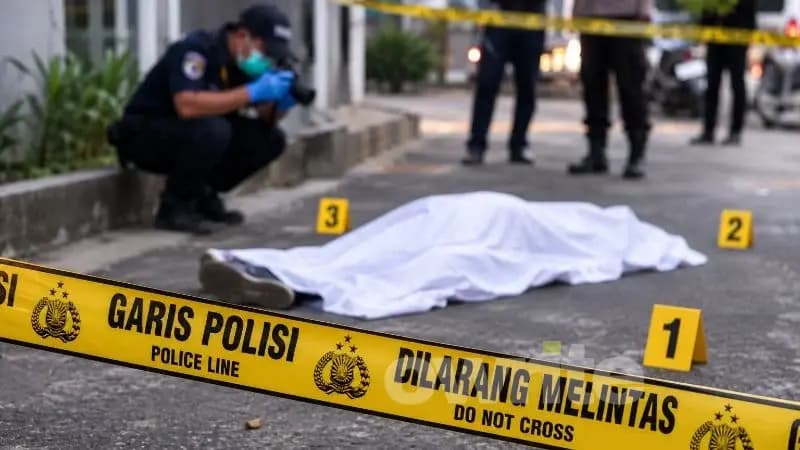 Ilustrasi polisi memasang garis polisi di suatu lokasi penemuan mayat. Ilustrasi polisi memasang garis polisi di suatu lokasi penemuan mayat.