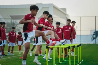 tim kesebelasan Indonesia saat berlatih