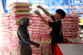 Ilustrasi, pekerja mengusung beras