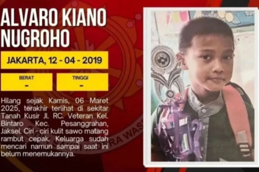 Postingan anak hilang yang berusia enam tahun bernama Alvaro Kiano Nugroho.