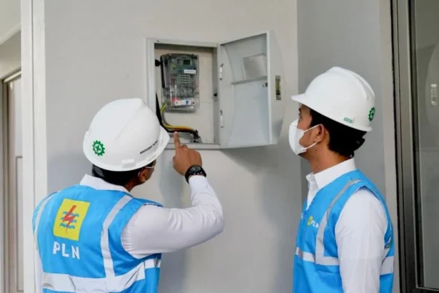 Ilustrasi Petugas PLN saat mengecek meteran Listrik