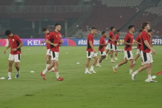 Timnas Indonesia saat menggelar latihan di Stadion Utama Gelora Bung Karno