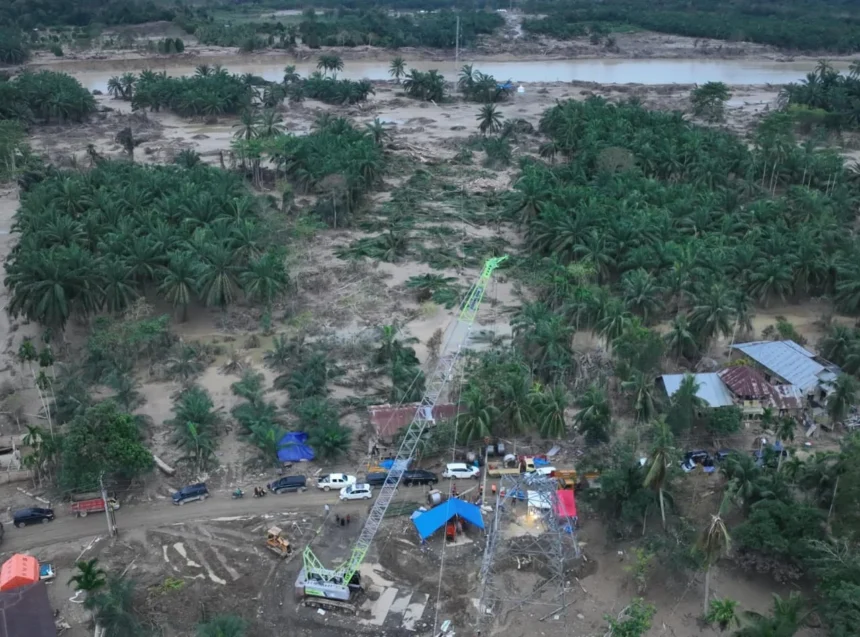 Crane disulap jadi tower listrik di Sumatera