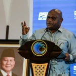 Menteri Hak Asasi Manusia (HAM) Natalius Pigai menyampaikan sambutan dalam Musyawarah Perencanaan Pembangunan (Musrenbang) HAM 2025 di Jakarta, Senin (8/12/2025).