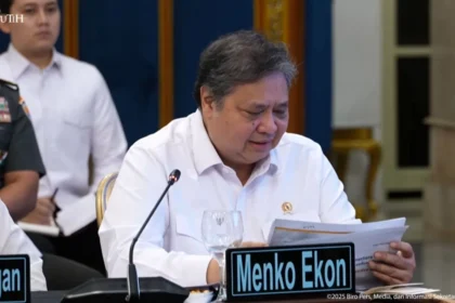 Menko Perekonomian Airlangga Hartarto dalam sidang kabinet di Istana Negara