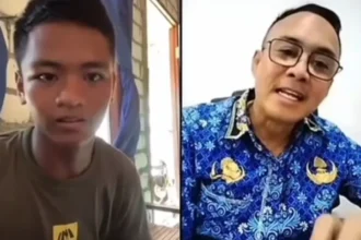 Potongan video pria itu yang diduga guru mengenakan seragam korpri sedang berinteraksi dengan Cahyo yang merupakan penyandang tuna wicara.