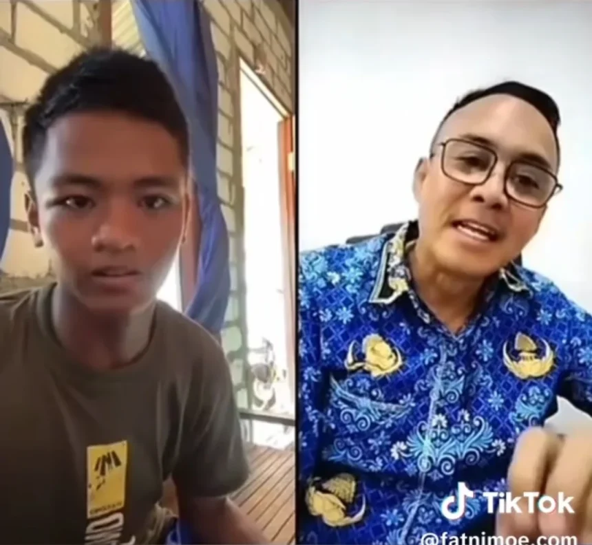 Potongan video pria itu yang diduga guru mengenakan seragam korpri sedang berinteraksi dengan Cahyo yang merupakan penyandang tuna wicara.