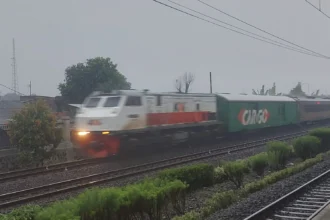 Kereta jarak jauh saat melintas