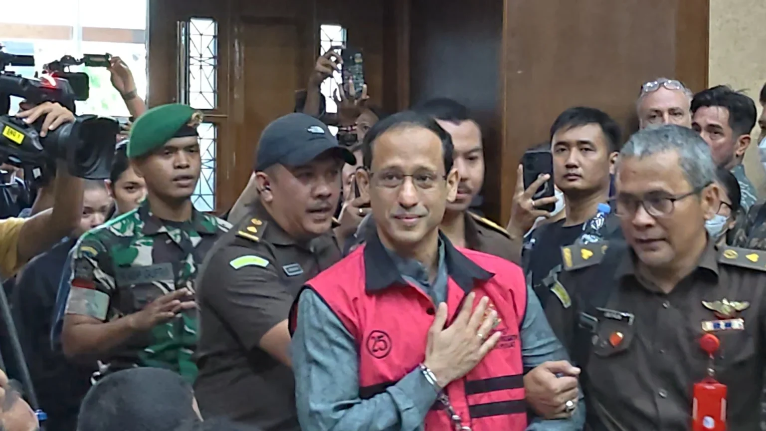 Eks Menristekdikti Nadiem Makarim di Pengadilan Negeri Jakarta Pusat.