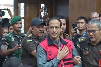 Eks Menristekdikti Nadiem Makarim di Pengadilan Negeri Jakarta Pusat.