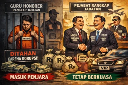 Gambar ilustrasi perbandingan rangkap jabatan antara guru honorer dan pejabat negara