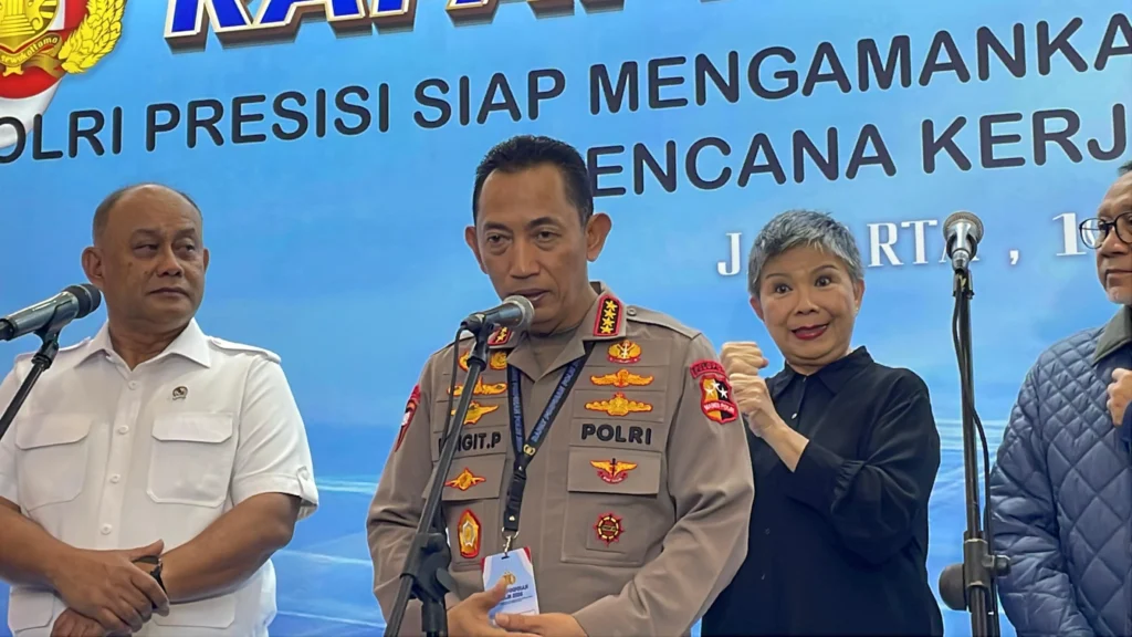 Kapolri Jenderal Listyo Sigit Prabowo di Acara Rapim Polri, TMII, Jakarta Timur.