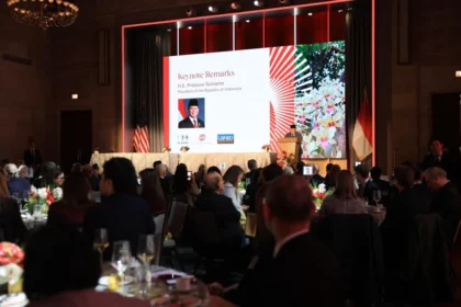 Presiden Prabowo Subianto di acara Business Summit di US Chamber of Commerce, Washington DC, Amerika Serikat (AS).