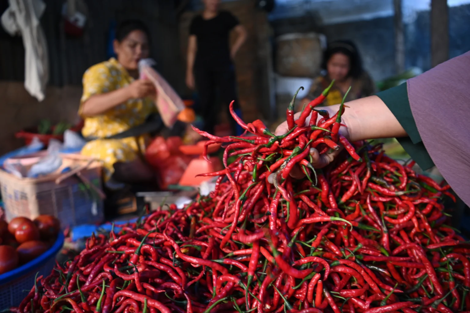 Pedagang melayani pembeli di Pasar Pandan, Kecamatan Pandan, Tapanuli Tengah, Sumatera Utara, Senin (26/1/2026).