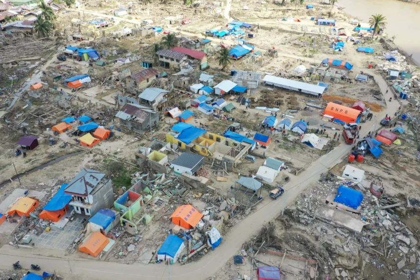 Foto udara kondisi Desa Kota Lintang pascabanjir bandang di Desa Kota Lintang, Kabupaten Aceh Tamiang, Aceh, Sabtu (24/1/2026). ANTARA FOTO/Nova Wahyudi/nym.