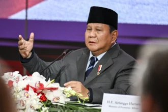 Presiden Prabowo Subianto memberikan sambutan saat Bussines Summit di Washington DC, Amerika Serikat, Rabu (18/2/2026).