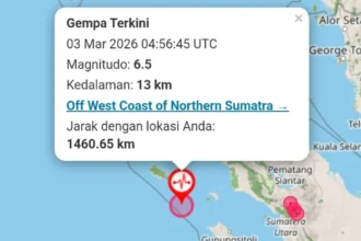 Ilustrasi peta lokasi gempa