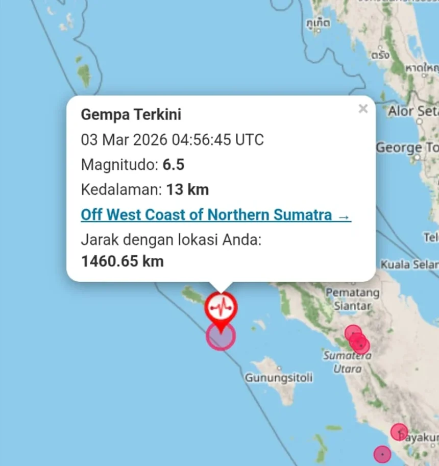 Ilustrasi peta lokasi gempa