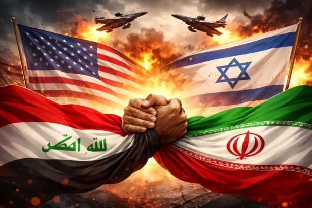 Ilustasi Irak dan Iran Bersatu lawan AS-Israel. (Sumber: Gambar Dibuat AI)