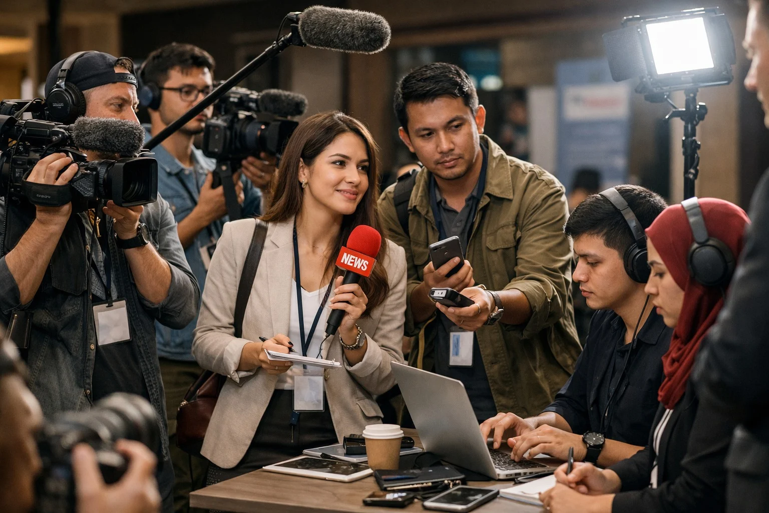Gambar ilustrasi aktifitas kerja wartawan/jurnalis (Gambar dibuat oleh AI)