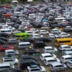 Foto udara kepadatan kantong parkir Terminal Kargo Gilimanuk, Jembrana, Bali