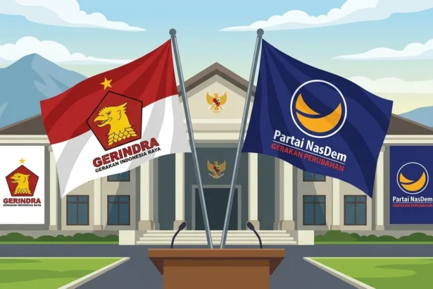 Ilustasi Bendera Partai Gerindra dan Nasdem