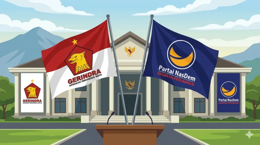 Ilustasi Bendera Partai Gerindra dan Nasdem