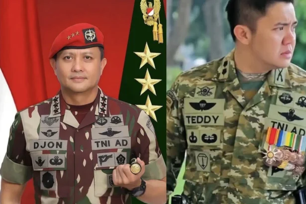 Panglima Kopassus Letjen TNI Djon Afriandi dan Sekretaris Kabinet (Seskab) Teddy Indra Wijaya