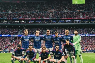 Skuad arsenal saat pertandingan leg pertama Liga Champions melawan Atletico Madrid