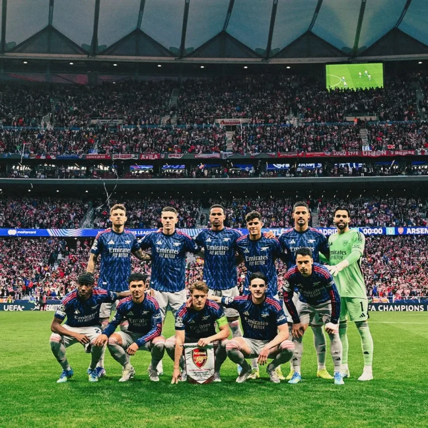 Skuad arsenal saat pertandingan leg pertama Liga Champions melawan Atletico Madrid